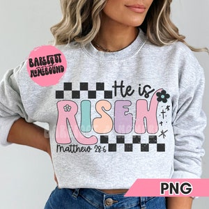 Checkered Risen PNG, Easter PNG, Risen Bible Verse PNG, Christian Design, Easter Risen Png, Easter Sublimation, Eater Jesus Sublimation