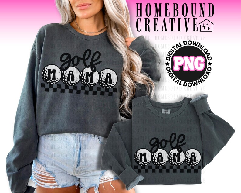 Rutig golfmamma PNG: Retro golfmamma-skjortdesign (digital nedladdning) bild 2
