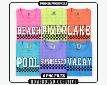 Summer PNG Bundle: Checkered Beach, Lake, Pool Retro Shirt Designs (Digital Download)