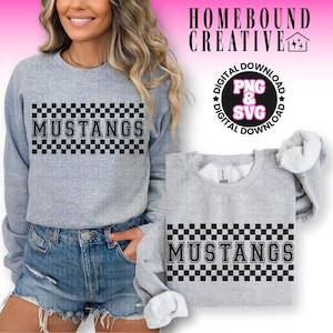 Checkered Mustangs Mascot SVG PNG: Varsity Mustang Shirt Design (Digital Download) image 1