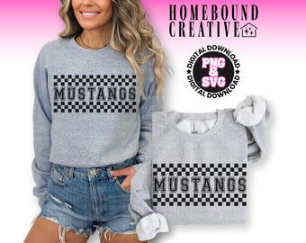 Checkered Mustangs Mascot SVG PNG: Varsity Mustang Shirt Design (Digital Download)