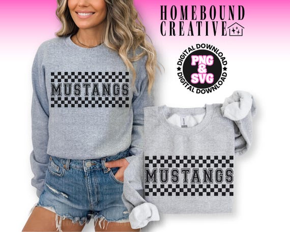 Checkered Mustangs Mascot SVG PNG: Varsity Mustang Shirt Design (Digital Download)