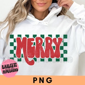 Retro Checkered Merry PNG, Retro Christmas png, Checkered Christmas png , Festive Shirt Design, Retro Christmas Digital, Holiday Sublimation