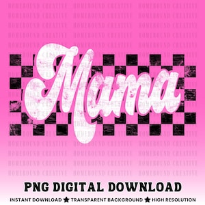 Retro Checkered Mama PNG: Distressed Vintage Mom Shirt Design (Digital Download)