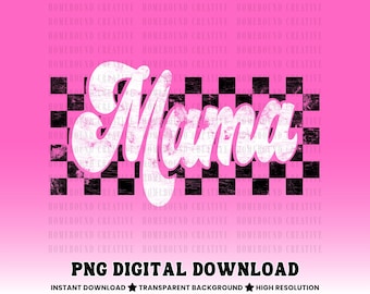 Retro Checkered Mama PNG: Zniszczony projekt koszulki vintage dla mamy (pobranie cyfrowe)