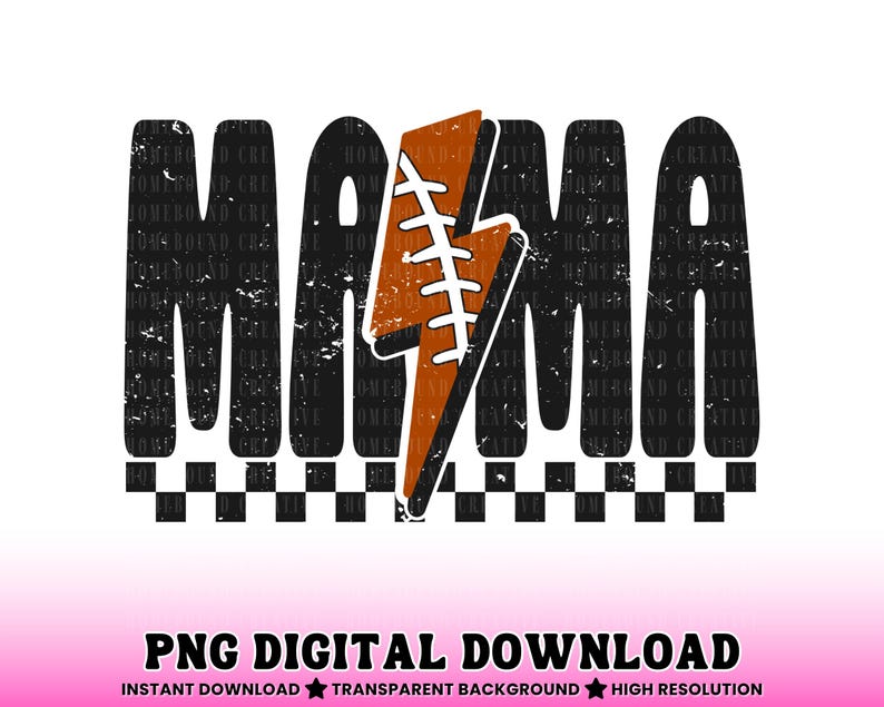 Mamá futbolista a cuadros PNG: Diseño de camiseta deportiva con rayo (descarga digital) imagen 3