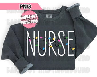 Christmas Nurse PNG: Holiday Lights Shirt Design (Digital Download)