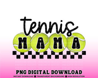 Checkered Tennis Mama PNG: Retro Sports Mom Shirt Design (Digital Download)