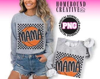 Checkered Basketball Mama PNG: Sports Mom Shirt Design (Digital Download)