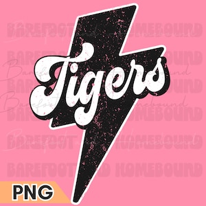 Tigers PNG, Lightning Tigers Mascot PNG, School Mascot Tigers Digital, Tigers Shirt Design Png, Retro Tigers, Tigers Digital Download