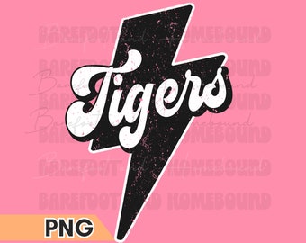 Retro Tigers Mascot PNG: Distressed Lightning Bolt (Digital Download)