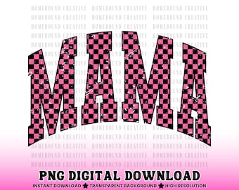 Varsity Checkered Mama PNG: Pink Checkerboard Mom Shirt Design (Digital Download)
