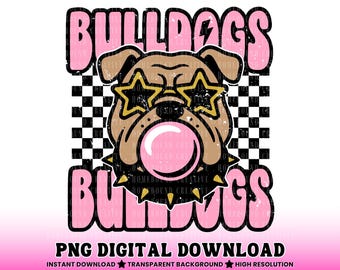 Mascotte Bulldog a scacchi PNG: design di occhiali da sole Bubblegum Bulldogs (download digitale)