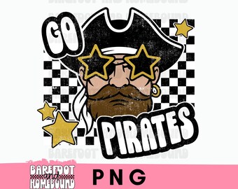 Checkered Pirates PNG: Mascot Game Day Shirt Design (Digital Download)