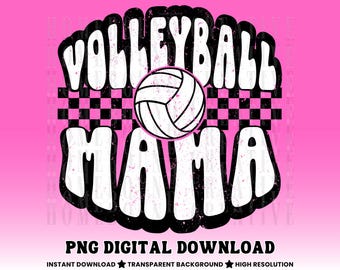 Retro Checkered Volleyball Mama PNG: Shirt Design (Digital Download)