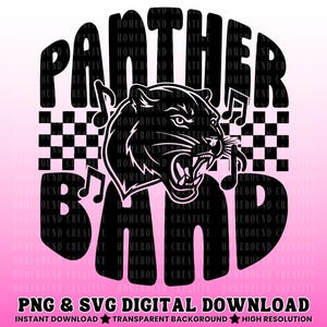 Retro Checkered Panthers Band Mascot SVG PNG: Panther Shirt Design (Digital Download)