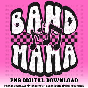 Checkered Band Mama PNG: Retro Music Notes Mom Shirt Design (Digital Download)
