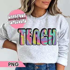Retro Colorful Teach PNG: Teacher Shirt Design (Digital Download)