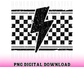 Grunge Checkered Lightning Bolt PNG: Distressed Sublimation Design