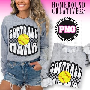 Checkered Softball Mama PNG: Retro Sports Mom Shirt Design (Digital Download) image 2