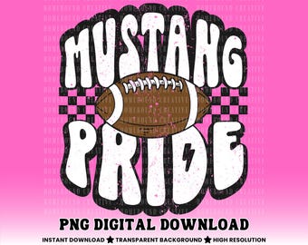 Mustang Football Pride PNG: Checkered School Spirit Design (Digital Download)