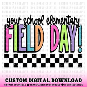 Neon Checkered Field Day PNG, Custom School Shirt Design (Digital Download)