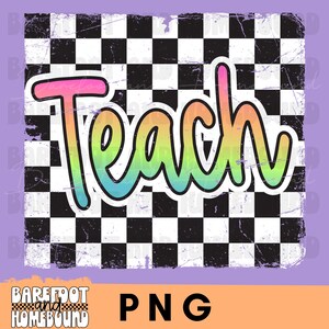 Checkered Teacher PNG: Retro Back to School Shirt Design (Digital Download