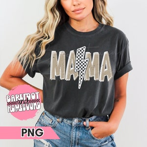 Neutral Checkered Mama PNG: Retro Mom Life Design (Digital Download)