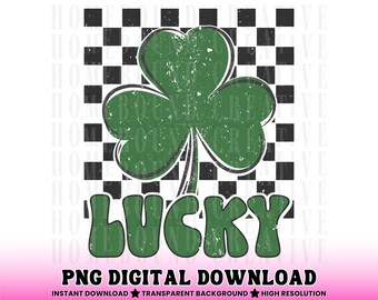 Retro St Patricks Day PNG: Checkered Shamrock Four Leaf Clover Green March (Digital Download)