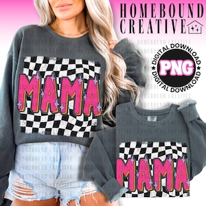 Sparkle Checkered Mama PNG: Distressed Checkerboard Mom Shirt Design (Digital File)