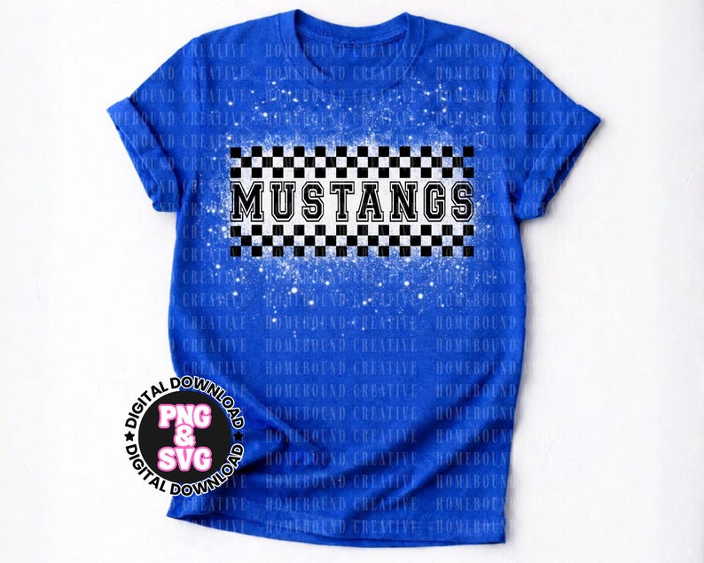 Checkered Mustangs Mascot SVG PNG: Varsity Mustang Shirt Design (Digital Download) image 2