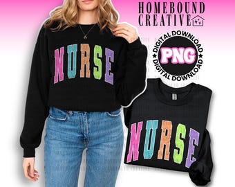 Colorful Varsity Nurse PNG: Retro RN Healthcare Nursing Shirt Design (Digital Download)
