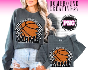Checkered Lightning Basketball Mama PNG: Design per mamme sportive (download digitale)