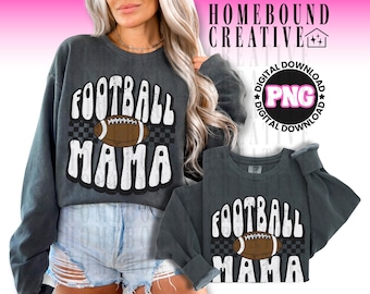 Retro Football Mama PNG: geruit teamshirtontwerp (digitale download)