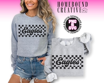 Checkered Eagles Mascot SVG PNG: Retro School Spirit  Shirt Design (Digital Download)