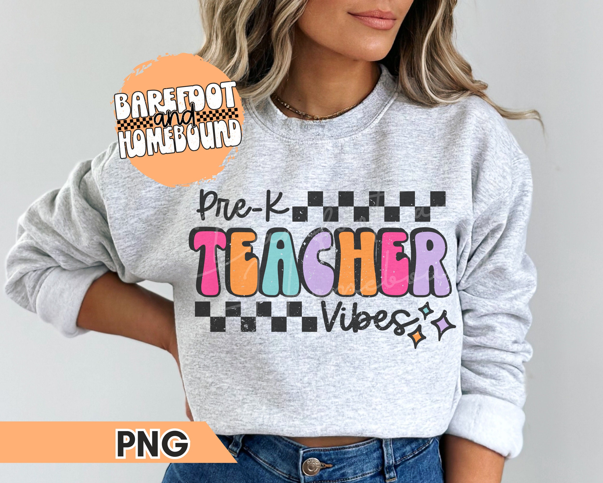 Retro Checkered Pre-K Teacher PNG Design (Digital Download)