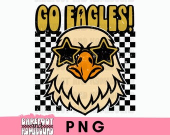 Rutiga Go Eagles PNG: Stjärnsolglasögon Eagle maskotdesign (digital nedladdning)