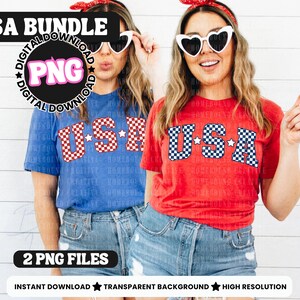Checkered USA 4th of July PNG Bundle: Distressed Independence Day Design (Digital Download)