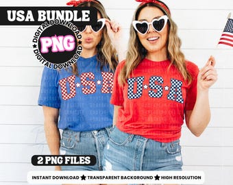 Checkered USA 4th of July PNG Bundle: Distressed Independence Day Design (Digital Download)