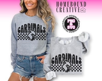 Checkered Cardinals Mascot SVG PNG: Retro Shirt Design (Digital Download)