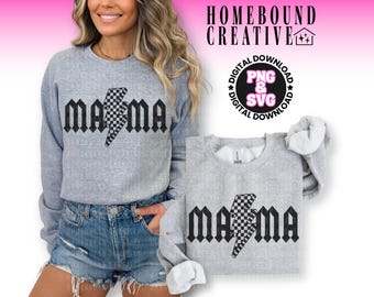 Checkered Mama SVG, Lightning Bolt PNG, Rocker Mom Sublimation, Checkerboard Alt Cut File