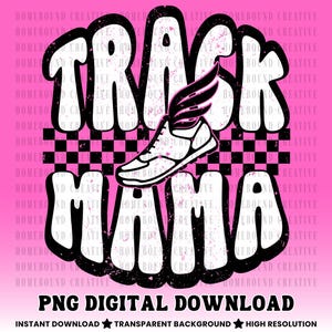 Retro Track Mama PNG: Checkered Sports Mom Shirt Designs (Digital Download)