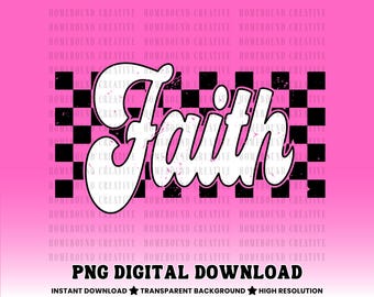 Fe PNG, Gráfico retro a cuadros para camisetas, Diseño cristiano de sublimación, Descarga digital instantánea