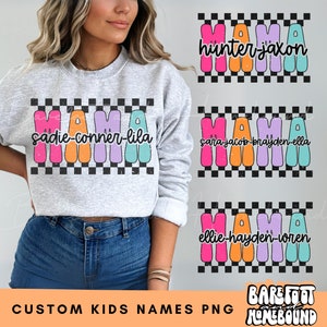 Custom Mama With Kids Names PNG, Checkered Mothers Day Gift Design Customized Mama Text, Custom Kid Names, Gift For Moms, Mothers Day Design
