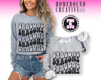 Retro Dragons Mascot SVG PNG: Dragon School Spirit Shirt Design (Digital Download)