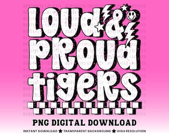 Tigers PNG: Retro Checkered Tiger Lightning School Spirit Shirt Design (Digital Download)