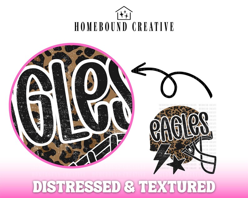 Leopard Eagles Football PNG: Distressed Mascot Helmet Shirt Design (Digital Download) image 3