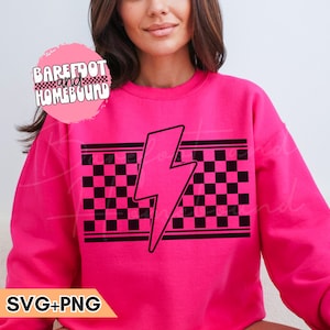Checkered Lightning Bolt SVG: Retro Mom Life Design (PNG)