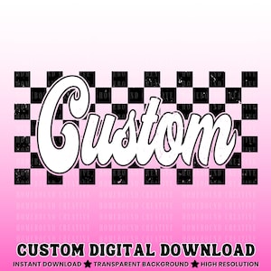 Retro Checkered Custom Text PNG: Customized Women's Shirt Design (Digital Download)