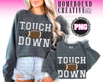 Checkered Touchdown Football PNG: Game Day Shirt Design (Digital Download)